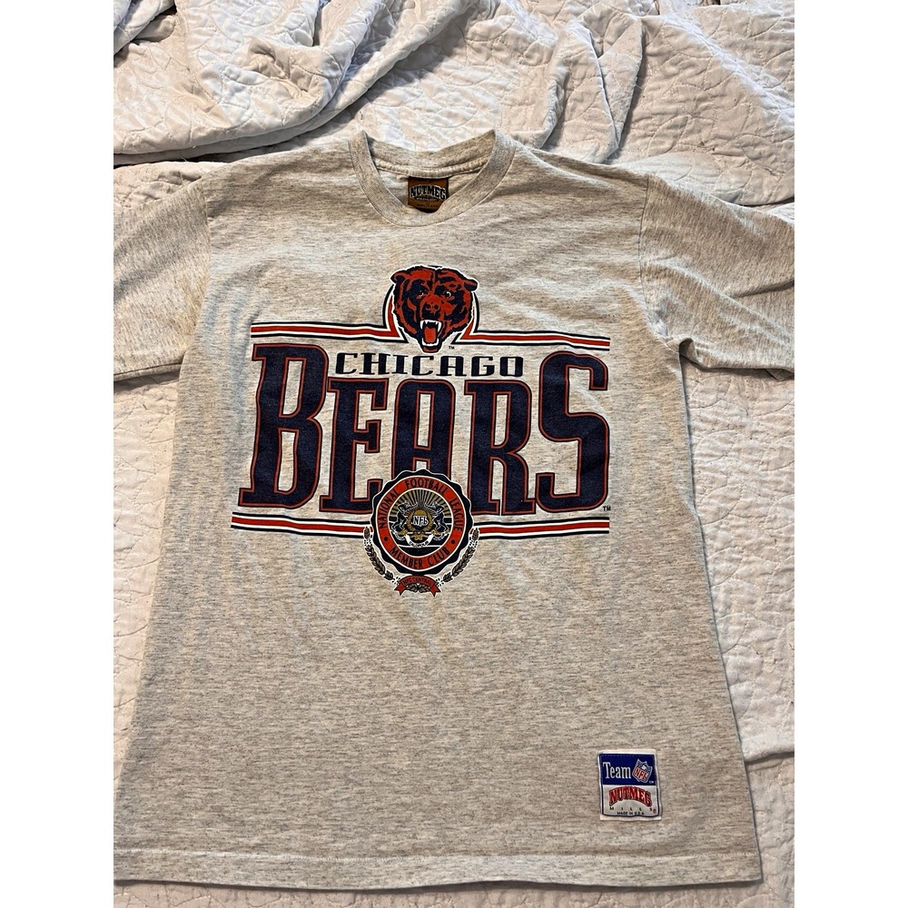 Vintage 90s Chicago Bears Nutmeg Single Stitch Tee NFL Crest Gray M USA